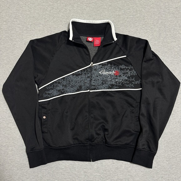 Element Other - Element Full Zip Track Jacket Thumbholes Script Graphic Black Mens Size Large